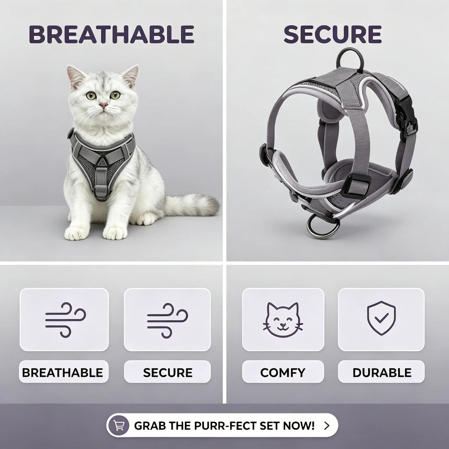 Escape-Proof Cat Harness and Leash Set; Adjustable Size. Cat Leash and Collar Made from Comfortable, Breathable Materials with Adjustable Sizing. Reflective Strip, Soft Mesh Vest, Convenient for Safe Leash Walking. Includes a Summer Version; Breathable An