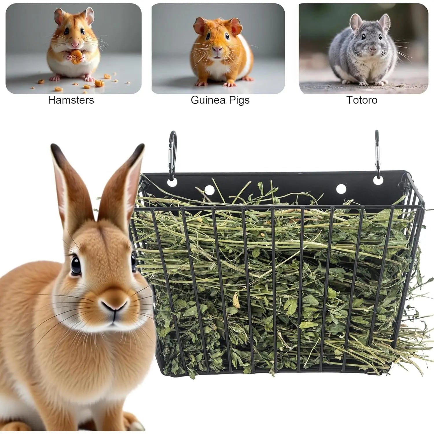 Hay Feeder, with Heavy-Duty Metal Frame, Hay Holder for Rabbits - for Rabbits, Bunny, Guinea Pigs, Chinchillas, 9.6X4.5X6.3 Inch