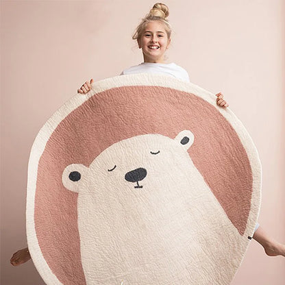 Cartoon round Carpet Owl Panda Rainbow Printed Nordic Thickened Anti-Fall Mat Bedroom Bedside Children Game Crawling Mat